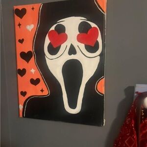 Heart Eyes Scream Wall Art - Black, Red, and Orange